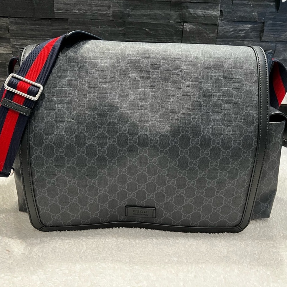 Gucci Black monogram diaper bag